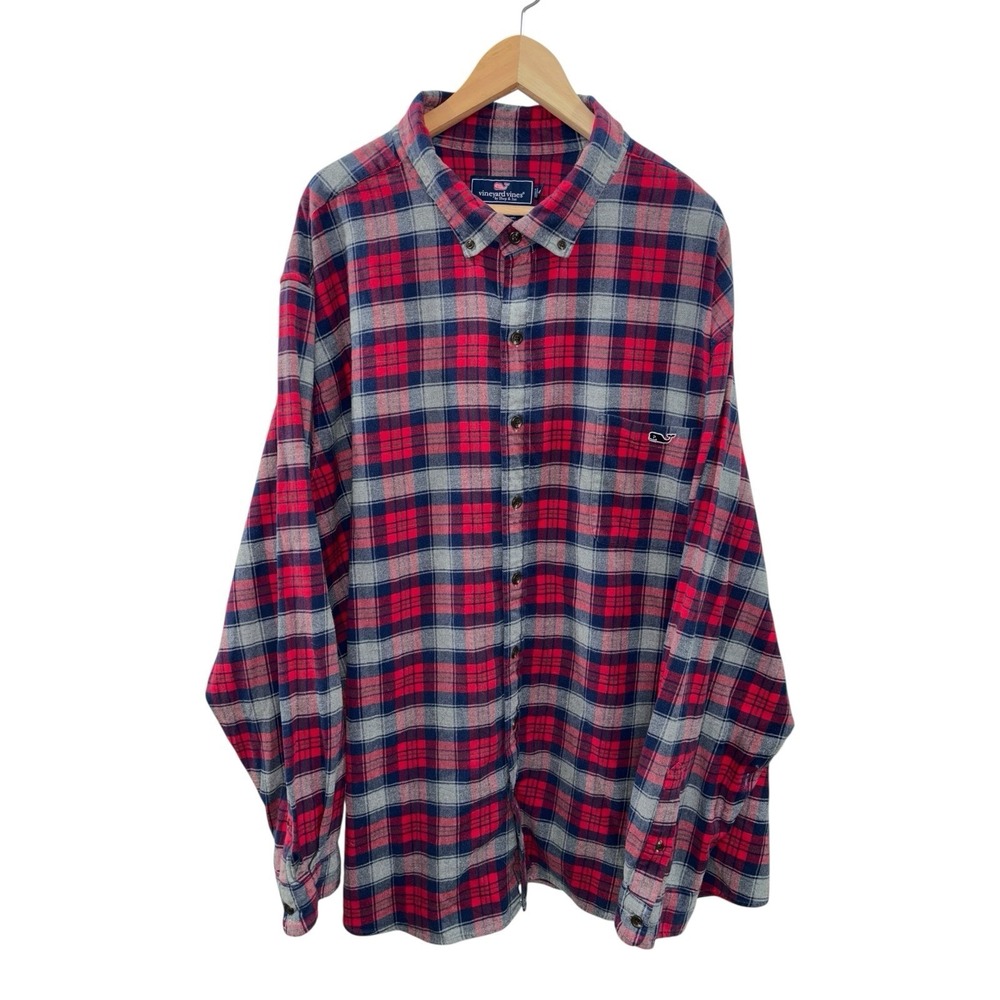 Vineyard‎ Vines 4XT Tucker Shirt Mens 4X Tall Red Blue Plaid Stretch Flannel LS